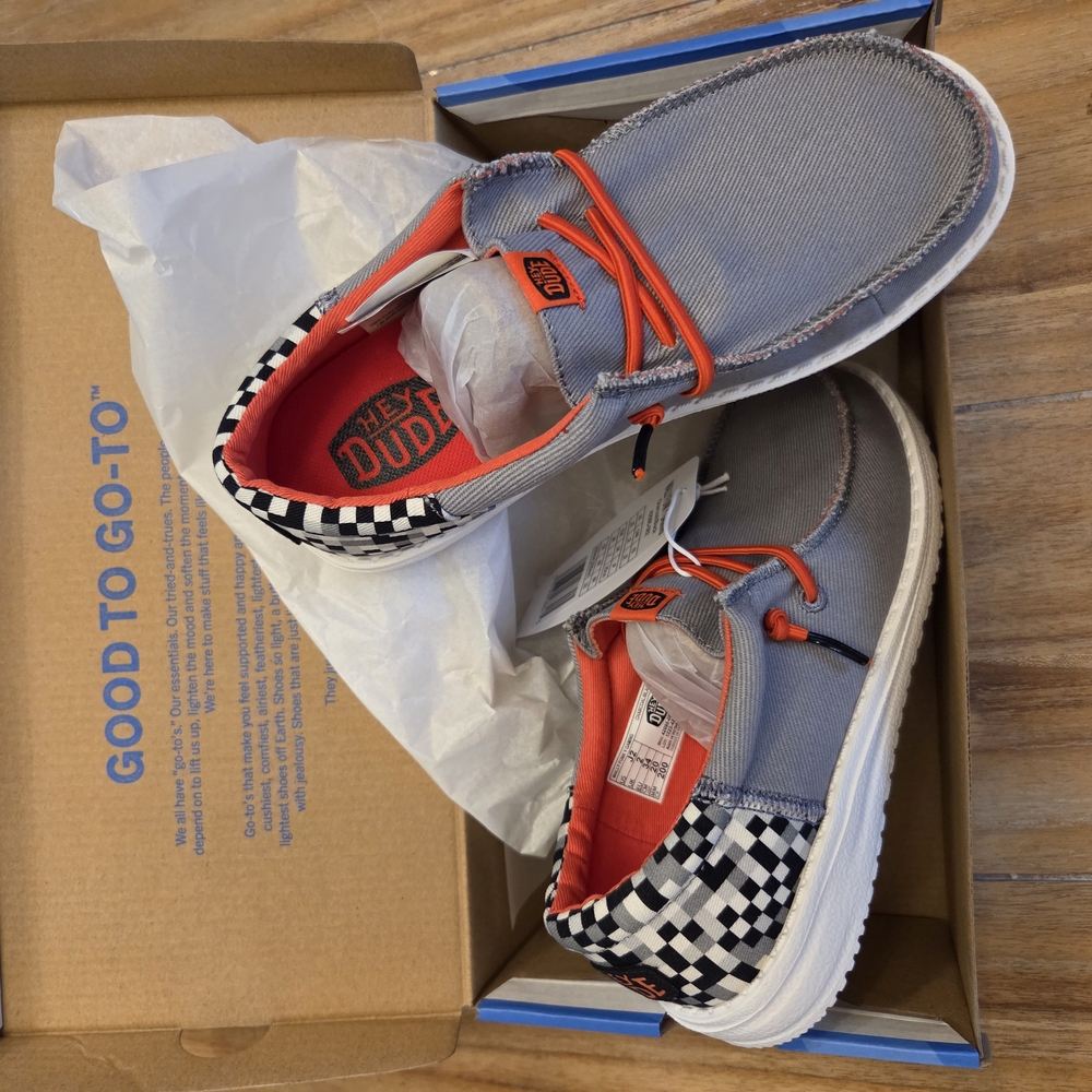 Hey Dude Red and Gray Sneakers with Moccasin Design